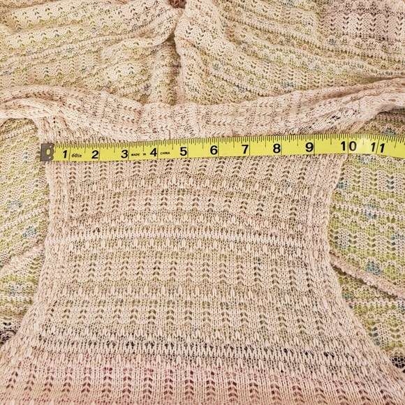 STUDIO JPR Knit Crochet Light Tan Open Cardigan Sweater Womens L EUC Boho Fringe - Picture 7 of 13